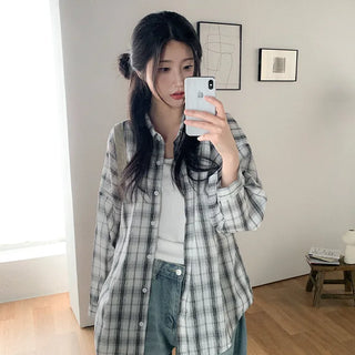 Large size check shirt