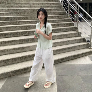 Oversized striped sheer roll-up shirt