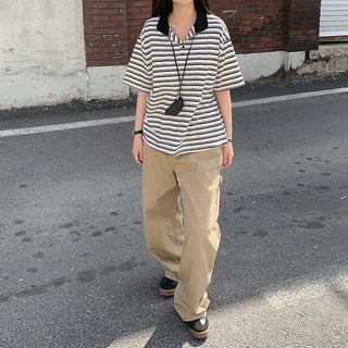 Large size rugby striped polo shirt