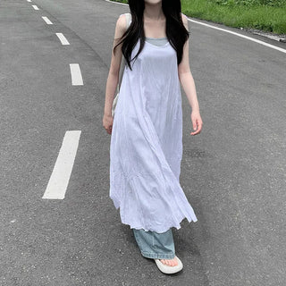 [2 colors] Oversized Chiffon Camisole Bustier Summer Maxi Long Dress