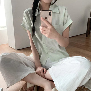 Oversized striped sheer roll-up shirt