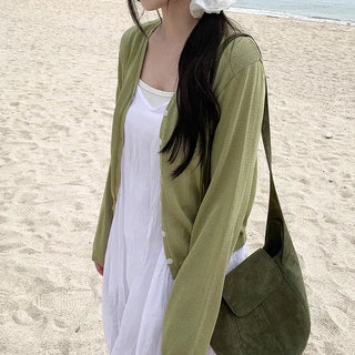 [4 colors] Sun protection sheer lightweight V-neck summer cardigan