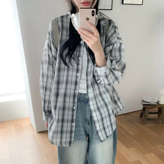 Large size check shirt