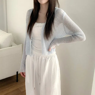 [5 colors] Sheer knit lightweight summer V-neck cardigan