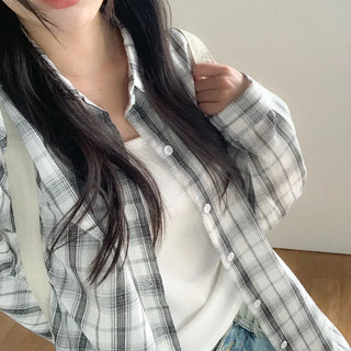 Large size check shirt