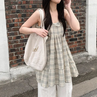Checked layered mini dress