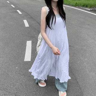 [2 colors] Oversized Chiffon Camisole Bustier Summer Maxi Long Dress