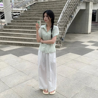 Oversized striped sheer roll-up shirt