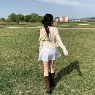 Square neck flared ribbon mini camisole dress