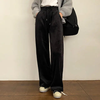 Fleece-lined ribbed wide-leg training pants