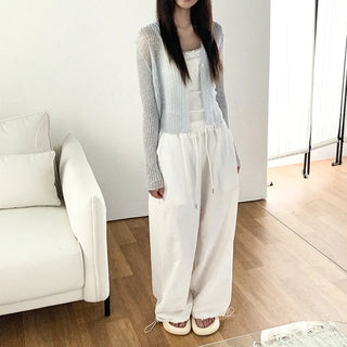 [5 colors] Sheer knit lightweight summer V-neck cardigan