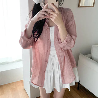 Lightweight, oversized checkered summer shirt cardigan