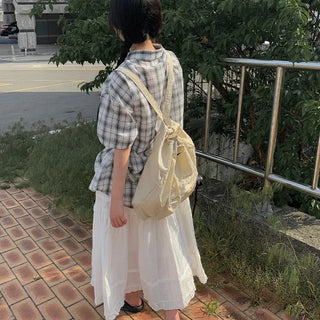 [2 colors] Big size oversized check short-sleeved shirt summer outerwear