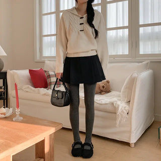 Hooded wool cable knit sweater