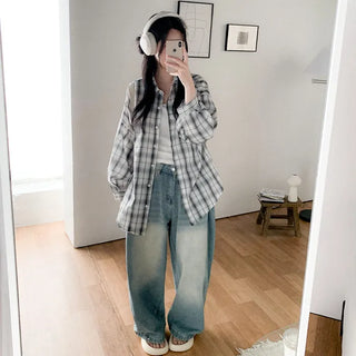 Large size check shirt