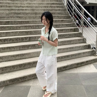 Oversized striped sheer roll-up shirt
