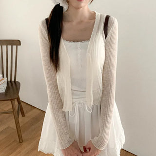 [5 colors] Sheer knit lightweight summer V-neck cardigan