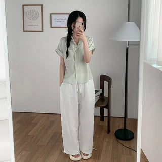 Oversized striped sheer roll-up shirt