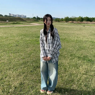 Large size check shirt