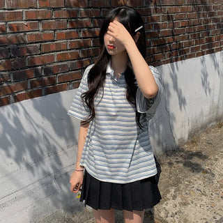Large size rugby striped polo shirt