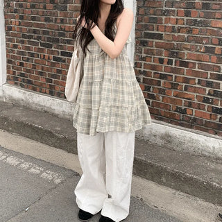 Checked layered mini dress