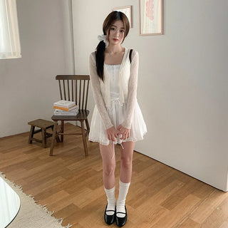 [5 colors] Sheer knit lightweight summer V-neck cardigan