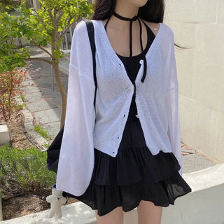 Linen knit sheer V-neck cardigan