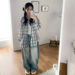 Large size check shirt