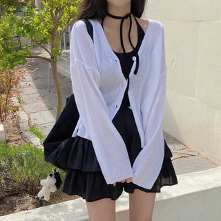 Linen knit sheer V-neck cardigan