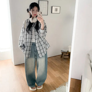 Large size check shirt