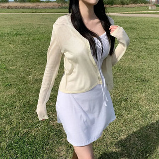 [5 colors] See-through V-neck cardigan