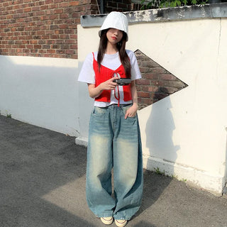 Semi-Crop Plain T-Shirt Layered T-Shirt
