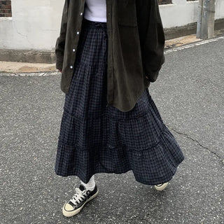 Frilled check tiered skirt