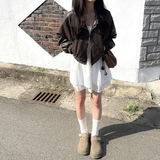Cropped faux leather blouson