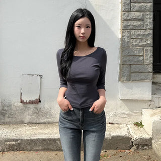 Boat neck 7/8 sleeve slim fit T-shirt