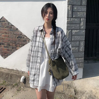 Large size check shirt