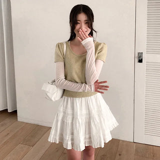 Round neck layered short-sleeved knit