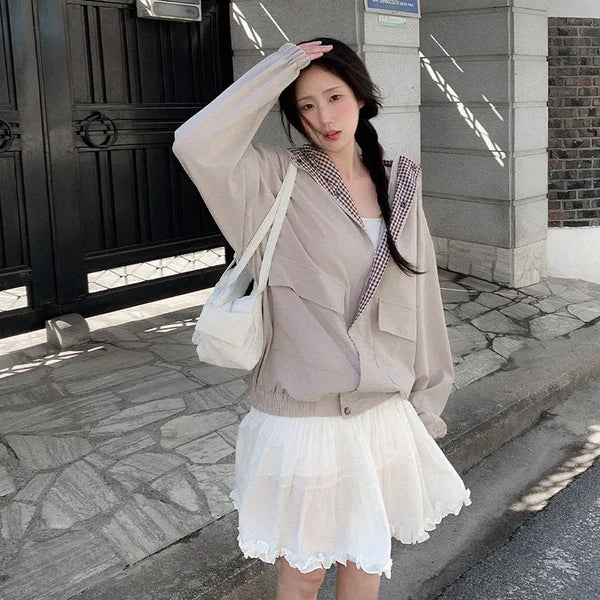 Checkered Pattern Mountain Parka