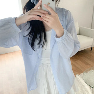 Sheer Stripe Shirt Hoodie - Oversized Silhouette
