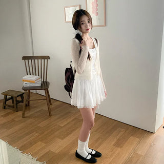 [5 colors] Sheer knit lightweight summer V-neck cardigan