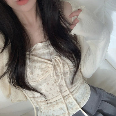 (Set) Flower Shirred Camisole & Bolero
