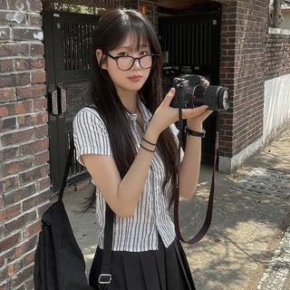 Striped short-sleeved shirt