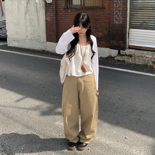 Layered oversized strap sleeveless shirred blouse