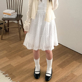 [2 colors] Polka Dot Midi Cantan Skirt