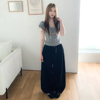 [3 colors] Polka Dot Lace Shirred Puff Sleeve Short Sleeve Slim T-Shirt