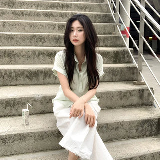 Oversized striped sheer roll-up shirt