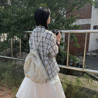 [2 colors] Big size oversized check short-sleeved shirt summer outerwear