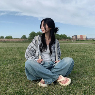 Large size check shirt