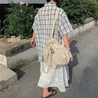 [2 colors] Big size oversized check short-sleeved shirt summer outerwear