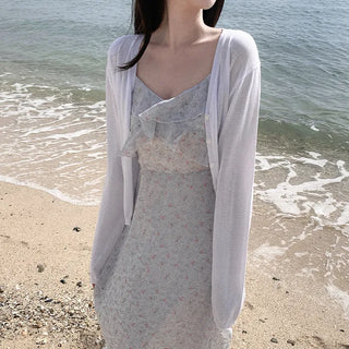 [4 colors] Sun protection sheer lightweight V-neck summer cardigan